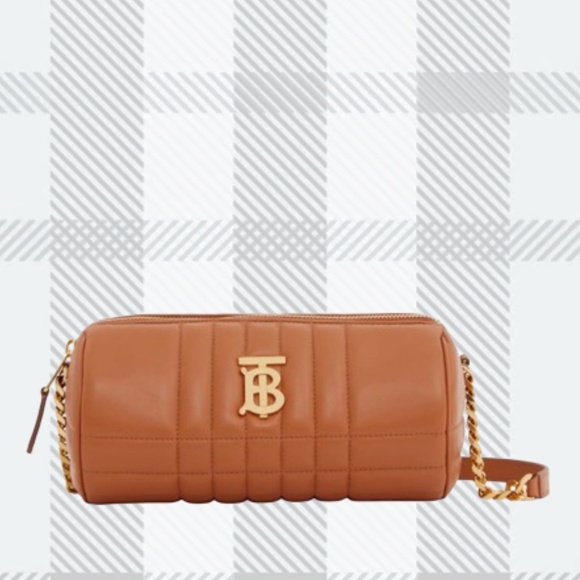 BURBERRY Lola Check Quilted Leather Barrel Crossbody Bag- Marple Brown - Picture 1 of 9